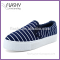 Wholesale women leisure shoes stripe canvas high heel flat shoes